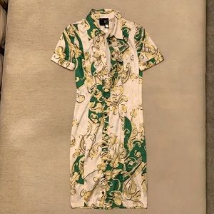 Just Cavalli fitted silk / elastic button down & side zipper collared dress